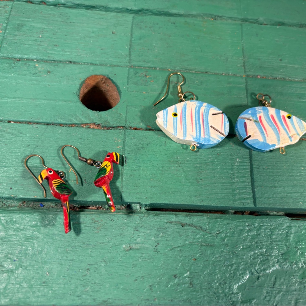 Tropical Parrot and Fish Earrings